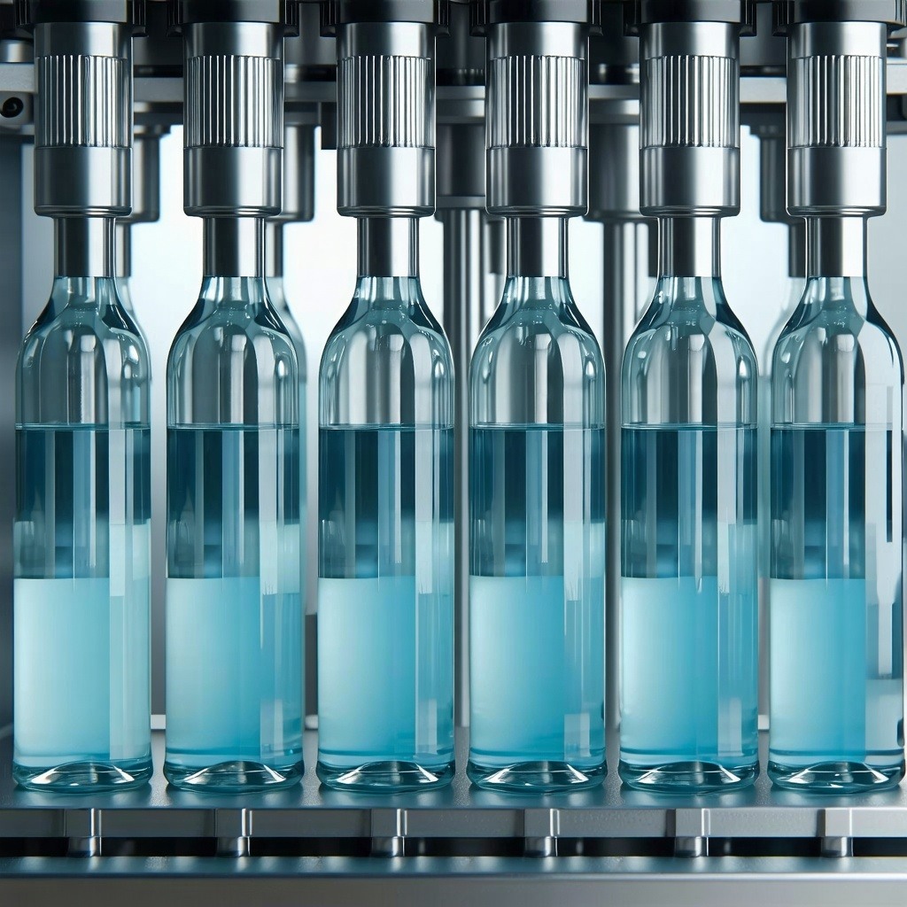 the image should be of an 8 nozzled apex pump filler, with the bottles in a straight line, no caps on the bottles